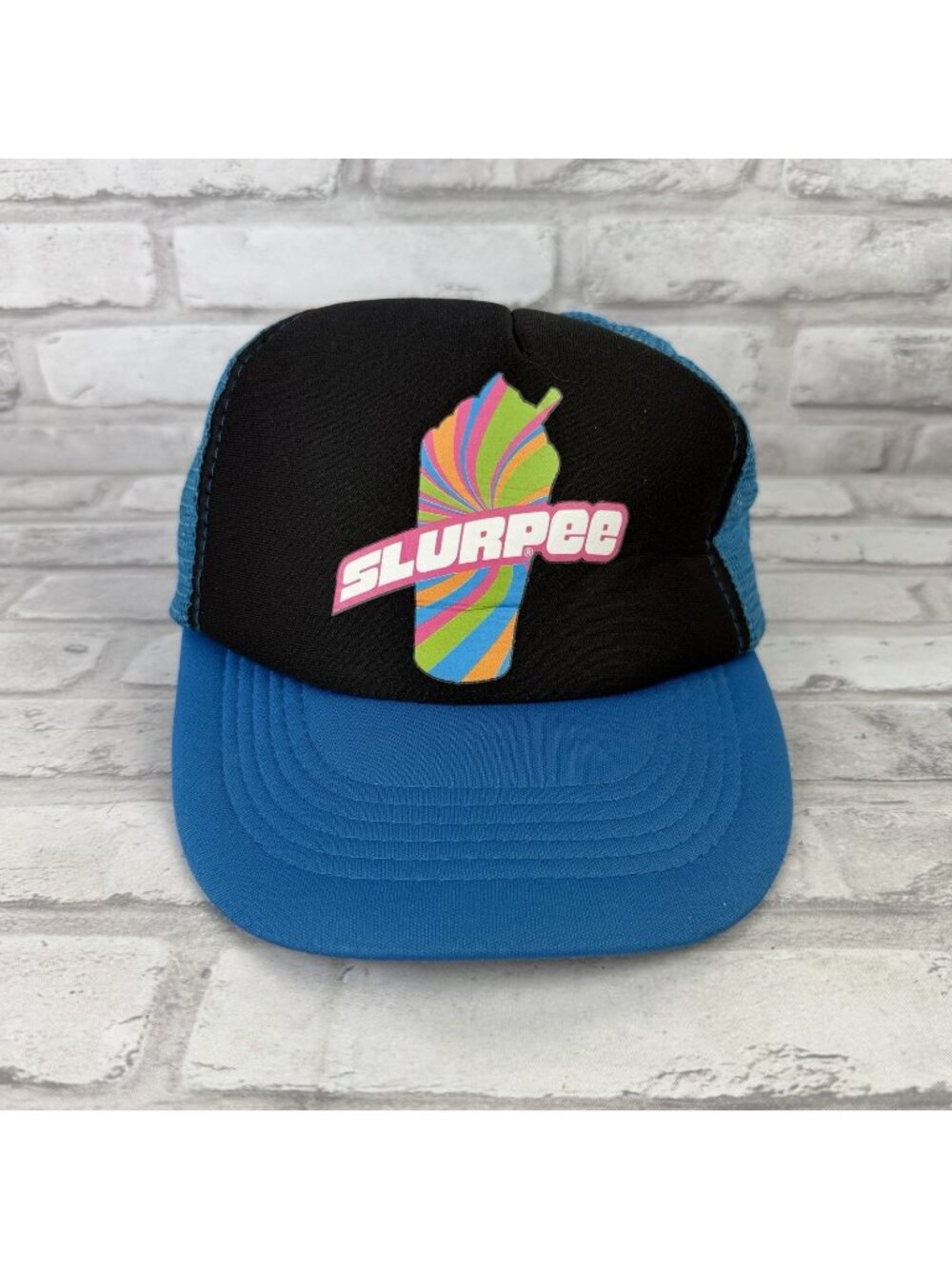 7-11 SLURPEE Hat 90s Theme Snapback Mesh Blue Neon Tie Dye Vintage
